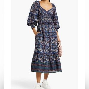 Sea New York Midi Dress Blue Noah Shirred Tiered Floral-print Cotton Smocked 8